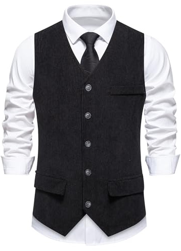 AIEOE Gilet da uomo in velluto a coste occidentale formale business gilet vintage smoking abito gilet top, Nero , S