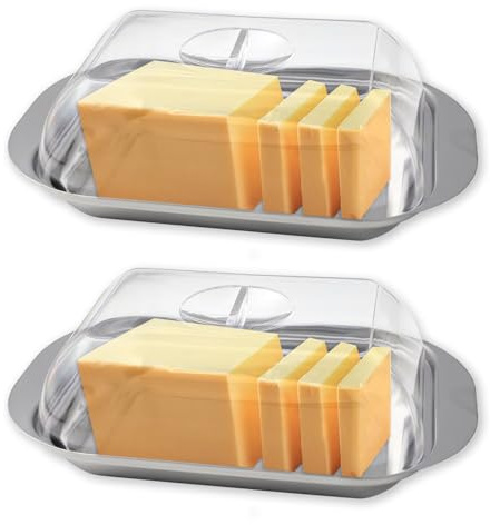 Zyluniy Beurrier plastique, 2 pièces (17,8x11,1x5,5 cm) Pot à beurre avec couvercle, Beurrier avec cloche transparente, boite a beurre pour frigo pour fromage, desserts, gâteaux et petits fruits