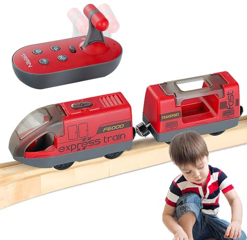YANGUN Eisenbahn Elektrische lok Holzeisenbahn Zug, Eisenbahn Kinder Elektrisch mit 4 Sound- und Lichteffekten, Spielzeug Kompatibel mit Holzschienen mit Fernbedienung für Kinder ab 3 Jahren