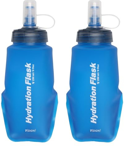Azarxis Bouteille d'eau Souple Flasque Running Gourde Souple Pliable Poche Hydratation pour Randonnée Marathon (Bleu, 250 ml - 2 Pièces)