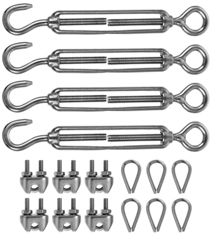 POPETPOP Tendeur Câble Acier Inoxydable avec Crochets pour Suspension Extérieure Kit Résistant Corrosion pour Éclairage Garde-corps et Corde à Linge