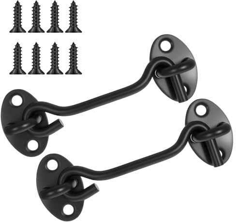 LXUEJIE 2 Pack 6 Inch Hook and Eye Latch, Stainless Steel Solid Thicken Hook Eye Latch with Screws Rust-Resistant Gate Latch for Sliding Door Bedroom Outdoor Window Cabinet Bathroom