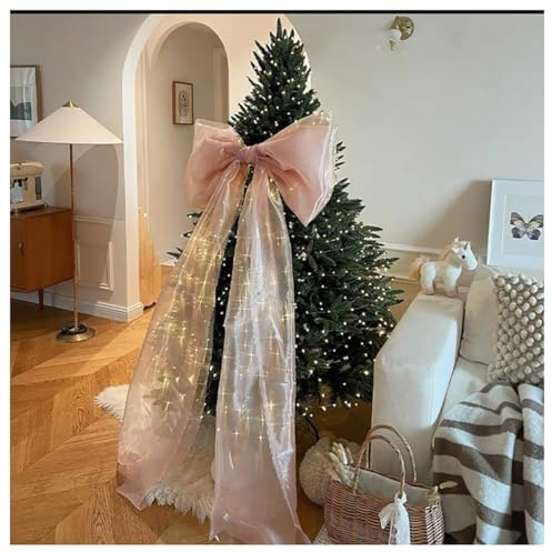 BrightGlow Extra Große Weihnachtsbaumschleife Riesige Festliche Organza-Schleife Satinschleife Weihnachtsdekoration Dekoschleife Riesenschleife für Hochzeit Weihnachtsbaum Geburtstag Rosa 50 X200 cm