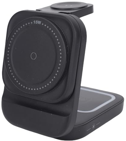 Tosuny 3 in 1 Magnetic Charging Station, Wireless Charger with Qi Protocol 15W Charging, Foldable Fast Charging Stand for IOS Android Phones/Watch/Earbuds