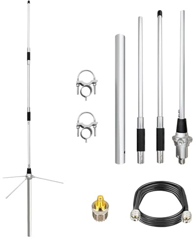 Antena base UHF GMRS para repetidores de 400-470 MHz, antena de aleación de aluminio de 6 dBi de alta ganancia para estación base con cable coaxial PL-259 de 32 pies y adaptador SMA