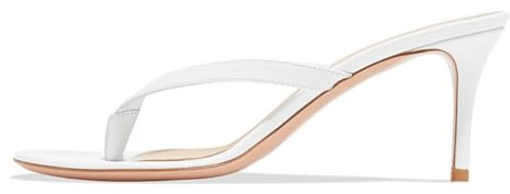Damsandaler med hög klack med remmar med hög klack stiletto smal slip-on flip flops för cocktailkvällar och klubbkvällar, Vit, 38 EU