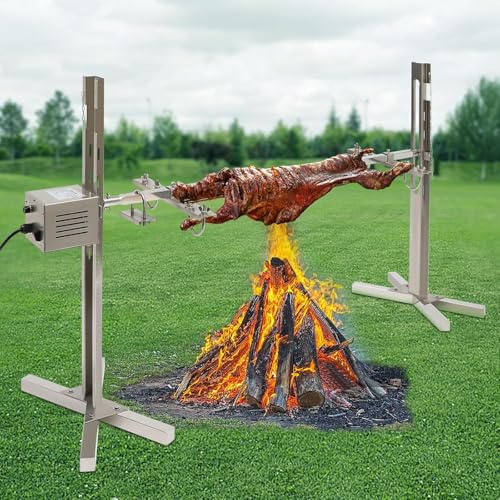 Asador Eléctrico Profesional | Rotación Automática De 360° Con Altura Ajustable Y Soporte En X Para Asar Cerdo Entero, Cordero Y Cochinillo Al Aire Libre,A