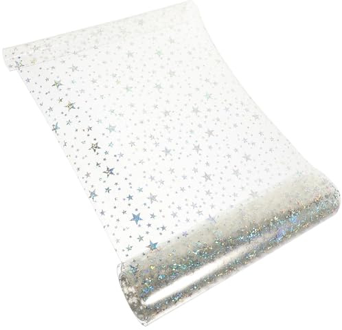 Housoutil Formstabile Transparente PVC Folie mit Sternen 20x120cm Bastelfolie für Selbstgemacht Gepäck und Federmäppchen Vielseitig Einsetzbar für Schule und Handwerk