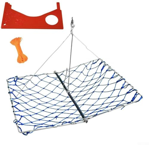 Besttoolifes Blu, trappola per granchi con calibro rosso, clip per esca e rete pieghevole per granchi, aragoste, gamberetti e piccoli pesci, telaio in acciaio inox + rete in PE, 46 x 35 x 28 cm