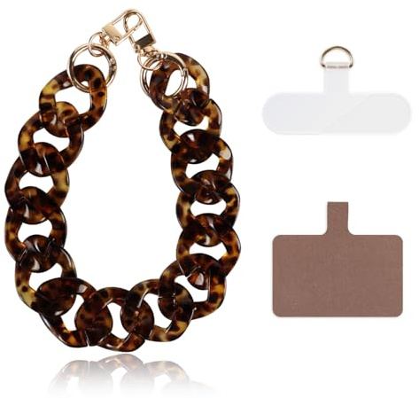 Kilbnom Cordon Telephone Portable Universelle avec Patchs,Bijoux Dragonne de Telephone Bracelet de Téléphone Portable Acrylique Chaine Charm,Compatibles avec des Smartphones,Écaille de tortue Léopard3