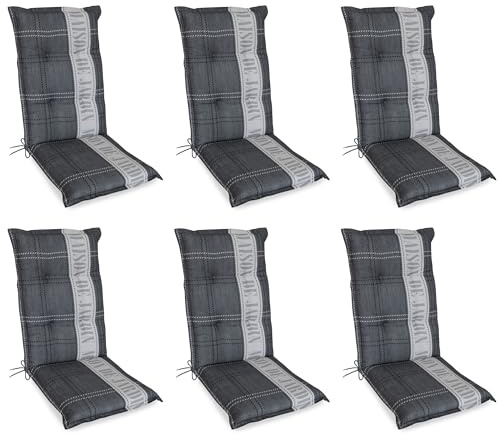 Gardissimo 6er Set Hochlehnerauflage Maison de Jardin, Anthrazit/Grau | 120 x 50 x 8 cm, UV-Lichtecht, Schaum-/Vliesfüllung, Gartenstuhlauflage