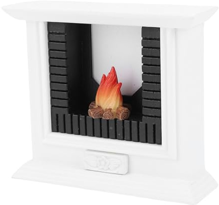 banapoy Cheminée de Maison de Poupée avec Ensemble de Feu de Camp Miniature, Cheminée Miniature à Micro-scène, Accessoires de Décoration de Mini Meubles en Résine pour Maison de Poupée, Blanc