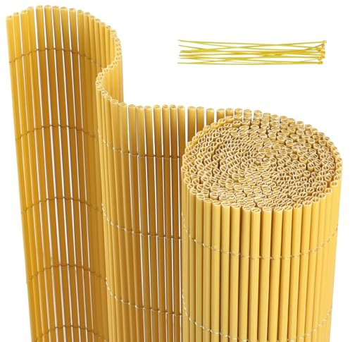 Monucep PVC Sichtschutzmatte 80x300cm, Sichtschutzzaun Privatsphäre Wetterfest für Garten, Terrasse, Balkon Sichtschutz mit Kabelbindern, Balkonsichtschutz mit Verstärkungsrippe, Bambus