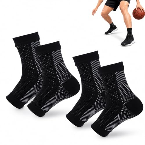 JOVYTH 2 Pares Tobillera Deportiva de Compresión M, Soporte Flexible de Tobillo Negro Blanco, Banda para Fútbol, Gimnasio, Running, Senderismo y Uso Diario