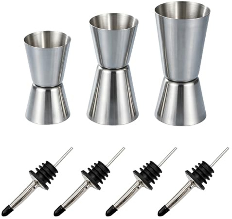 7-Piece Spirit Pourers and Cocktail Measure Set, Stainless Steel Jigger and Bottle Pourers for Spirits, 3 Drink Measures 15/30ml 20/40ml 25/50ml, Home Bar Accessories