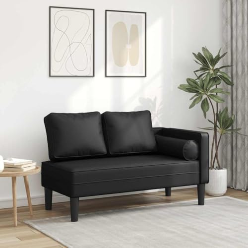 KMUNGDWG Schwarze Chaiselongue aus Kunstleder mit Kissen, modernes Design mit Holzrahmen, hochelastischer Schaumstoff für Komfort, Pflegeleichte Oberfläche