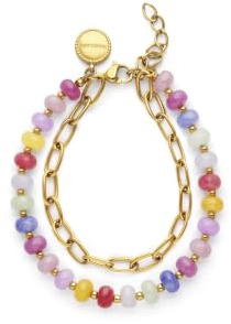SINGULARU Pulsera Mujer Bali Chic Stones Acero Baño Oro | Acero resistente al agua con baño de Oro de 18kt y piedras naturales cuarzo de colores y eslabones.