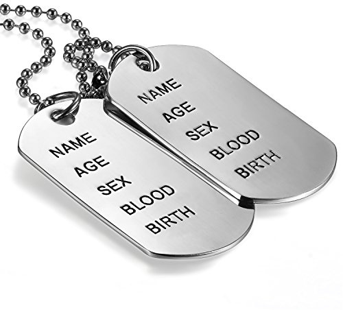 JewelryWe Schmuck Herren Männer Halskette, 2 Militärischen Erkennungsmarken Armee Stil Dog Tag Anhänger mit 70cm Kette, 5 Farben Wählbar