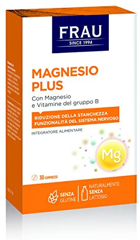 FRAU Magnesio Plus, Integratore Alimentare a base di Magnesio e Vitamine del gruppo B, 30 Compresse, Integratore per ossa e Integratore contro la stanchezza, Senza glutine
