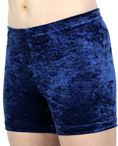 GymStern Made IN Germany Hotpants Shorts Crash SAMT Velvet bi-elastisch Mädchen Damen Kinder Balletthose Fitnesshose Yogahose Farbe DUNKELBLAU Größe 110/116
