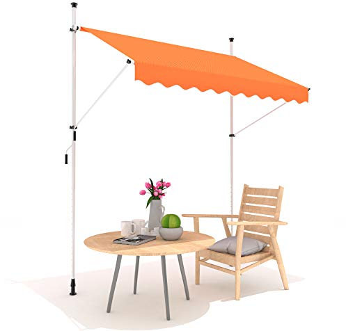 Primrose Balcony Manual Awning - DIY Patio Clamp Awning Gazebo Canopy Complete with Fittings and Winder Handle (4 x 1.3m, Terracotta)