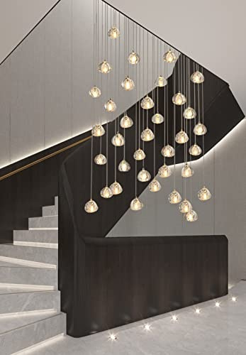 LED Moderne Pendelleuchte Kristall Deckenlampe Villa Kronleuchter | Esszimmer Pendellampe Design Treppenhaus Hängelampe Höhenverstellbar lange Deckenleuchte Hängeleuchte Rect (36-flammig)
