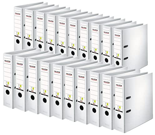 Original Falken 20er Pack PP-Color Kunststoff-Ordner. Made in Germany. 8 cm breit DIN A4 weiß Ringordner Vegan Aktenordner Briefordner Büroordner Plastikordner Schlitzordner