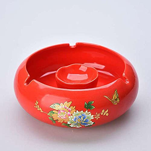 Aschenbecher Windaschenbecher Achenbecher Ornamente Porzellan / Tinte Aschenbecher Persönlichkeit Winddicht Wohnzimmer Büro Haushalt Chinesischer Europäischer Aschenbecher-Pfingstrosenzylinder - Rot