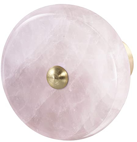 KYEYGWO 4 Stück Rosenquarz Natürlicher Kristall Möbelknöpfe mit Schraube, Runde Stein Schubladenknöpfe Messing Schrankknöpfe Dekoration Edelstein Türknöpfe Kreisförmig Kommodenknöpfe Ziehgriff