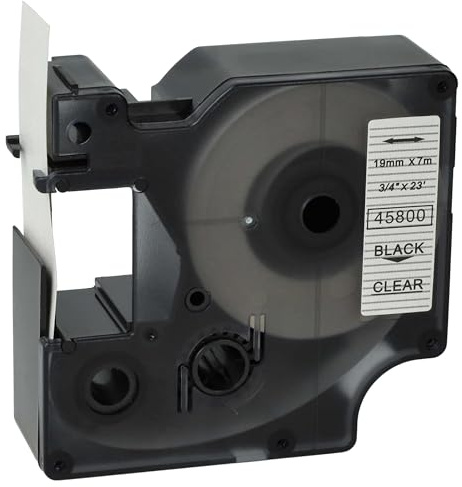 vhbw Schriftband-Kassette kompatibel mit Dymo LM640 | 5000, 2000, 5500 Etiketten-Drucker 7m x 19mm Schwarz auf Transparent, Kunststoff