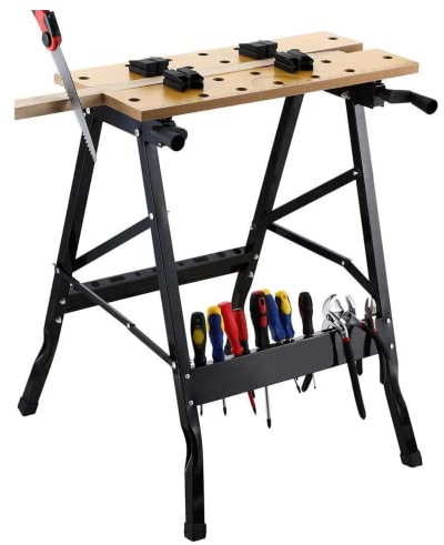 GRIMA Tavolo da lavoro pieghevole, banco da lavoro e cavalletto. Struttura in Alluminio Pieghevole e Salvaspazio Portata Max 100 kg con Portautensili e Guide di Misurazione