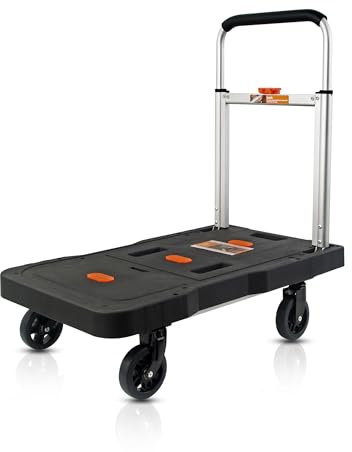 KENDO Plattformwagen klappbar 150 kg Tragkraft - Transportwagen klappbar mit Teleskop Handgriffen - Transport Rollwagen mit Anti-Rutsch Beschichtung - Aluminium Stahl + PP - Keine Montage notwendig