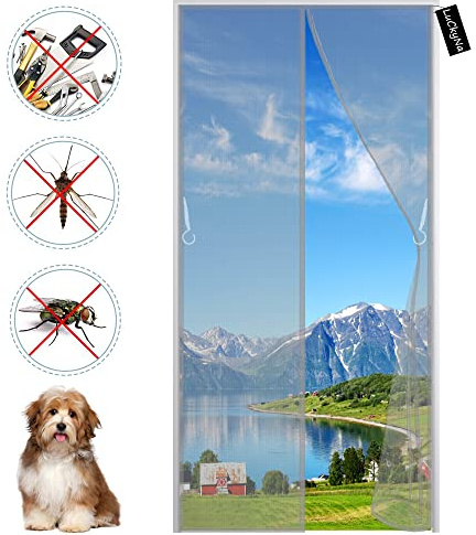 Magnetic Fly Screen Door 140x200cm(55x79inch) Anti Mosquito Mesh Fly Curtain - with Magnets and Full Frame Magic Tape - Insect Protection Door No Gap for Bedroom/Kitchen Grey