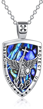 YFN Sankt-Michael-Medaillon-Halskette St. Michael Kette Schmuck für Männer und Frauen, Sterling Silber Erzengel Michael Anhänger Katholische Medaillons Schmuck 18+2