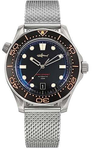 Heimdallr Titanfodral Sea Ghost NTTD dykklockor för män, NH35A rörelse C3 lysande automatiska klockor för män, 200 meter vattentåliga, nätband, Svart, armband
