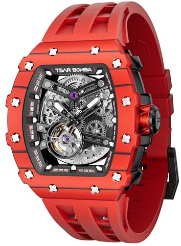 TSAR BOMBA Uhren Herren Armbanduhr Herren Automatik Uhr Herren Tonneau Analog Skelett Mechanische Herren Uhr Japanisches Uhrwerk Wasserdicht Klassische Luxus Armband Herren Geschenk Für Männer