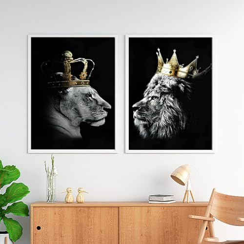 UGZDEA Löwe Leinwand Bilder, Schwarz Weiß Löwe und Löwin Poster Tierbilder Modernes Wohnzimmer Schlafzimmer Home Decor - Ohne Rahmen(B,2x50x70cm)