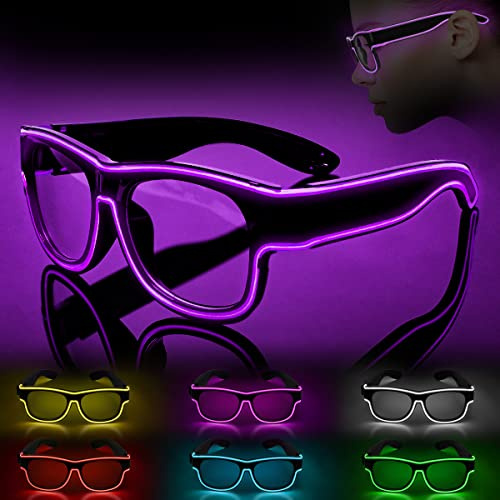 Ainiv Trådlösa upplysta glasögon, lysande El Wire Neon Party Rave-glasögon, 3 belysningslägen, USB-laddning LED kostymer tillbehör för fester, DJ, EDM, 80-tal, halloween, jul (lila)