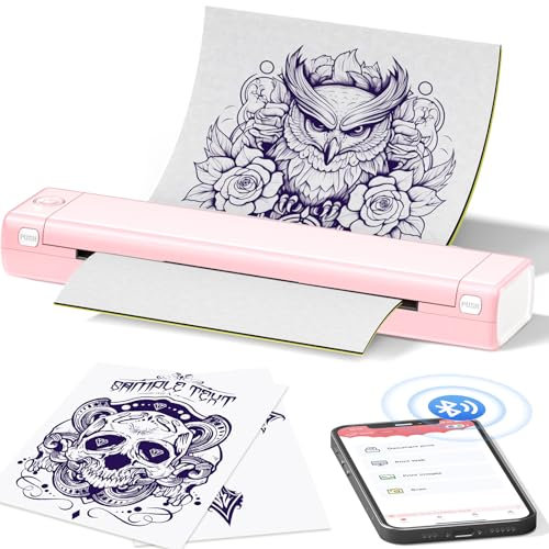 Itari Tragbarer Tattoo Drucker, M08F Drahtlose Tattoo Maschine Stencil Drucker Printer, Tintenloser Thermodrucker Bluetooth Drucker für Tattoo, Unterstützt Tattoo Transferpapier und Thermopapier A4