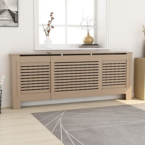 FIRBNUS 205x20.5x81.5 cm HeizköRperverkleidung HeizköRper Heizungsverkleidung HeizköRperabdeckung LamellentüR Heizungsrohr Verkleidung Braun