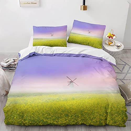 JOKITA Housse de Couette 240 x 260 Colza Parure de Lit Imprimée 3D Housses de Couettes Colza avec 2 Taies d'oreiller 65x65 cm avec Fermeture éclair