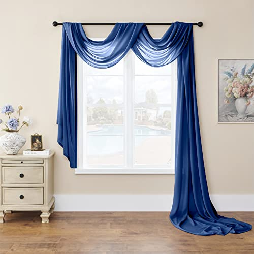 SK Studio Querbehang Freihanddeko Transparente Voile Gardine Vorhang Hochzeit Deko Foto Hintergrund Vorhangschal für Party Hochzeit Geburtstag Dunkelblau, 140x800cm