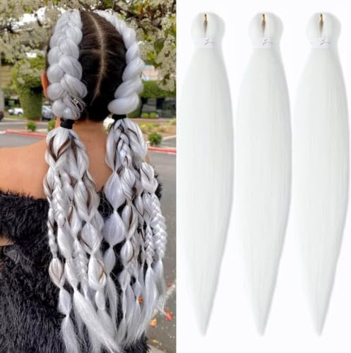 YDDM Meches Pour Tresses Africaine Blanc Rajout Cheveux Tresses Texture Yaki Easy Install pour Debutants 26 Pouces 3 Paquets Cheveux Legers Naturels pour Box Braids Twist Crochet Styles