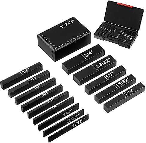 HARFINGTON 15-teiliges Setup-Block-Höhenmesser-Set, 0,6 cm - 7,6 cm Präzisions-Aluminium-Fräser-Tisch Setup Bars mit lasergravierten Größenmarkierungen für Tischler, Bau, Heimwerker, schwarz