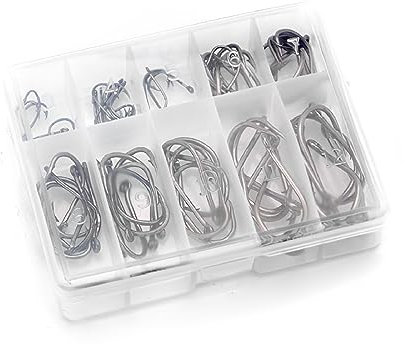 100 Stück Angelhaken Karbonstahl-Angelhaken-Set 10 Größen Widerhaken-Angelhaken Ösen-Angelhaken Angelzubehör Mit Kunststoff-Organizer-Box (3# – 12#)