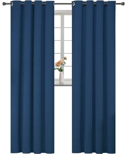 YSTELLAA Tende 100% Oscuranti Per Interni 2 Pezzi, 140×280cm, Effetto Lino, Tende Termiche, Con Anelli, Tenda Termica Isolante Freddo E Caldo, Fonoassorbenti, Moderne, Blu