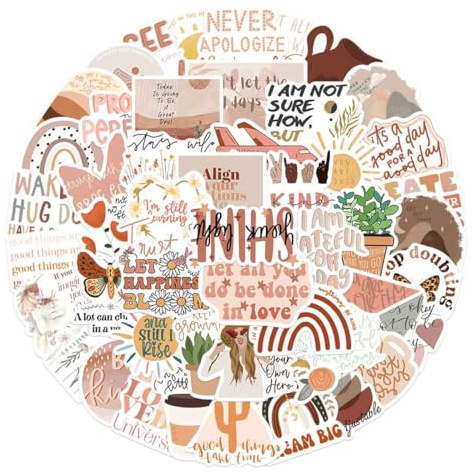 Vintage Inspirational Stickers 50Pcs, Boho Motivational Aesthetic Stickers for Women Adults Kids Teen Teachers, Retro Vinyl Waterproof Positive Decals for Laptop Water Bottles Phone Scrapbook Journal