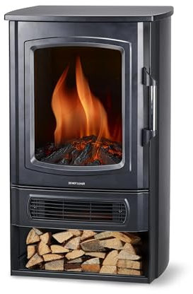 alpina Elektrokamin mit Heizung und Kaminfeuer Helsinki ND-183 - Elektrischer Kamin mit Heizung - LED-Flammeneffekt - Einstellbarer Thermostat 1000 W - 2000 W - 1,5 m Netzkabel - Metall - Schwarz