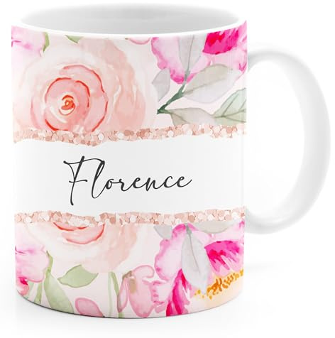SpecialMe® Tasse personalisiert mit Wunschname eigener Name Blumen Blüten persönliche Geschenke Frau Freundin Kollegin Weiss standard