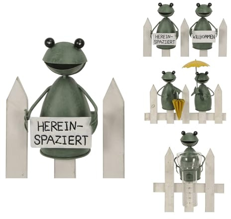 NETPROSHOP Zaunfigur Frosch Zaunhocker Frösche oder Regenmesser Metall Höhe ca. 16-20 cm, Auswahl:Hereinspaziert